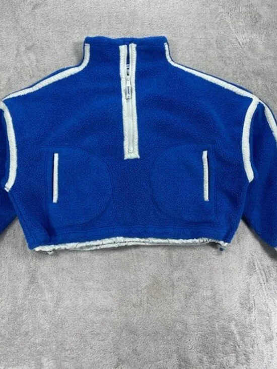 Free People Movement Mountain High 1/2 Zip Fleece Women XS Blue Crop Mock Neck - Picture 2 of 15